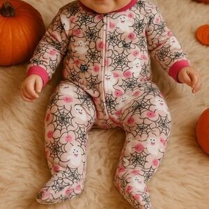 Baby Halloween Ghost Spiderweb Pajamas Footed Sleeper 6–9M Pink Black